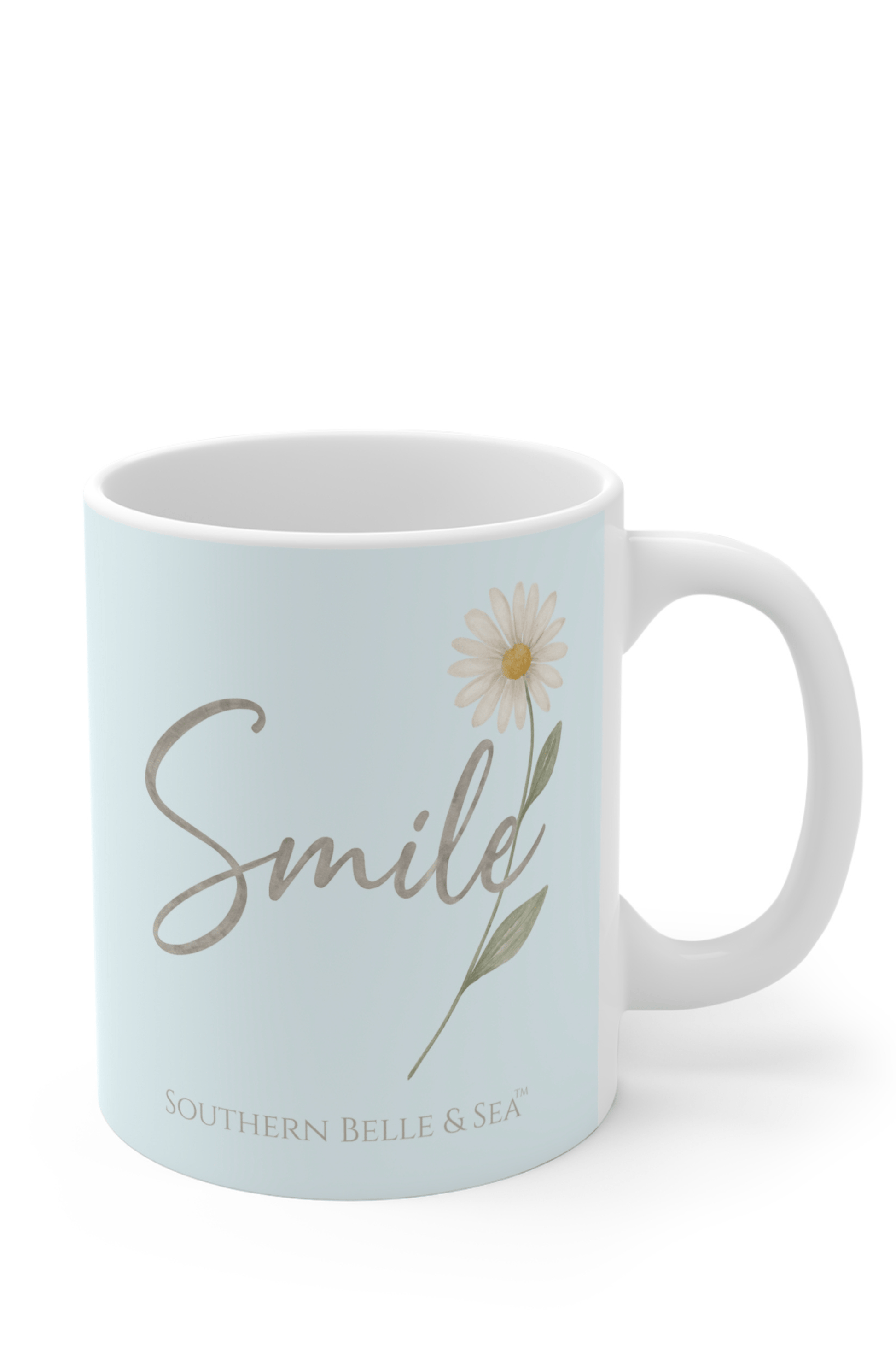 Smile Daisy Mug in Seafoam Blue — Faith & Floral Series | Southern Belle & Sea™ - Southern Belle & Sea