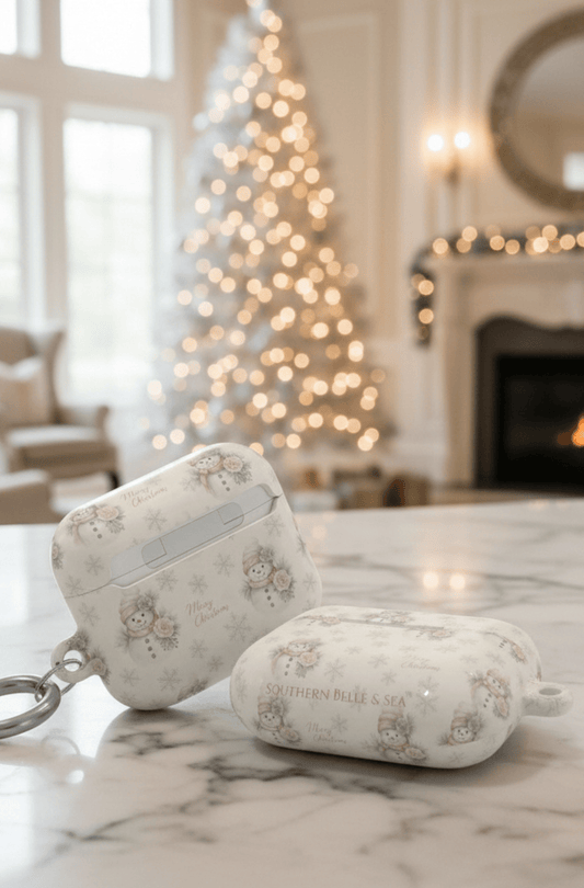 Snowman Christmas AirPod Case — 'Merry Christmas' Holiday Protective Cover - Southern Belle & Sea