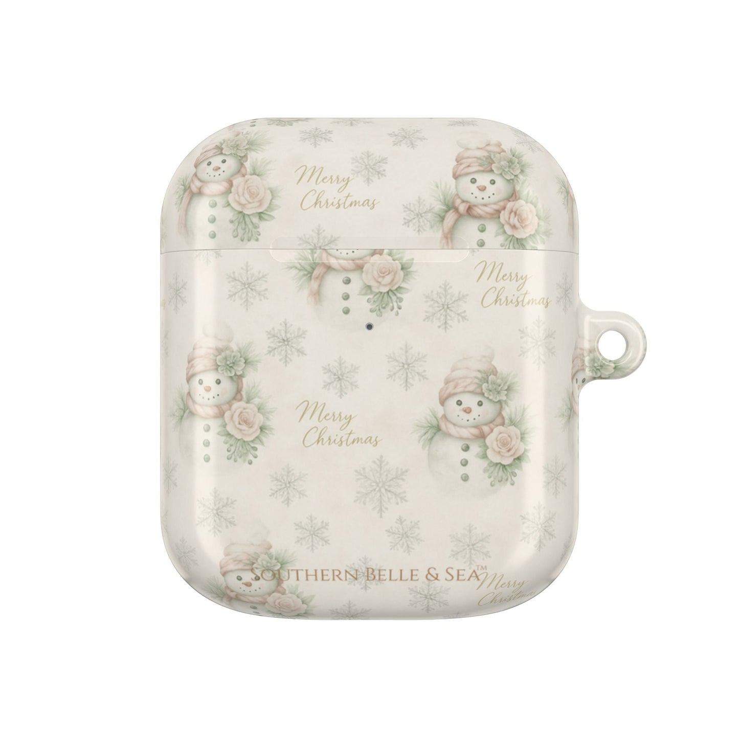 Snowman Christmas AirPod Case — 'Merry Christmas' Holiday Protective Cover - Southern Belle & Sea