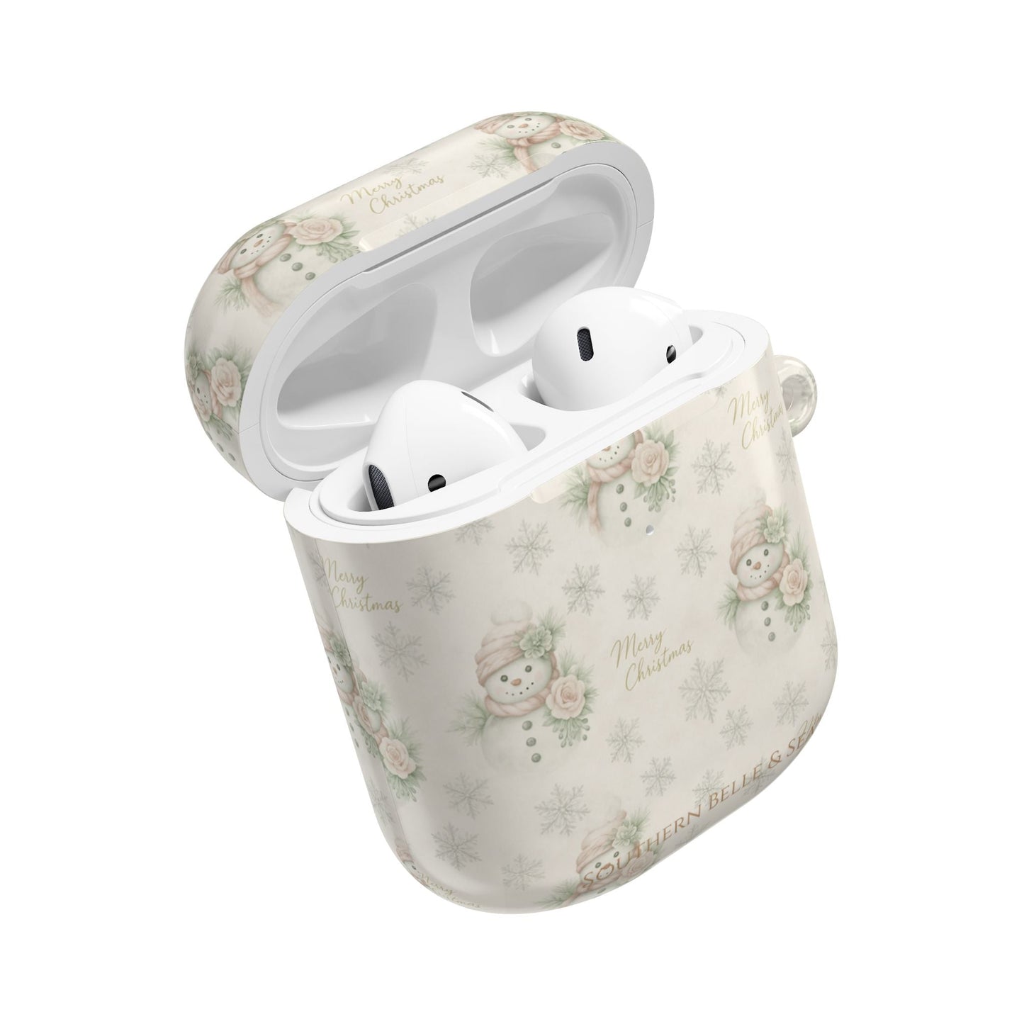 Snowman Christmas AirPod Case — 'Merry Christmas' Holiday Protective Cover - Southern Belle & Sea