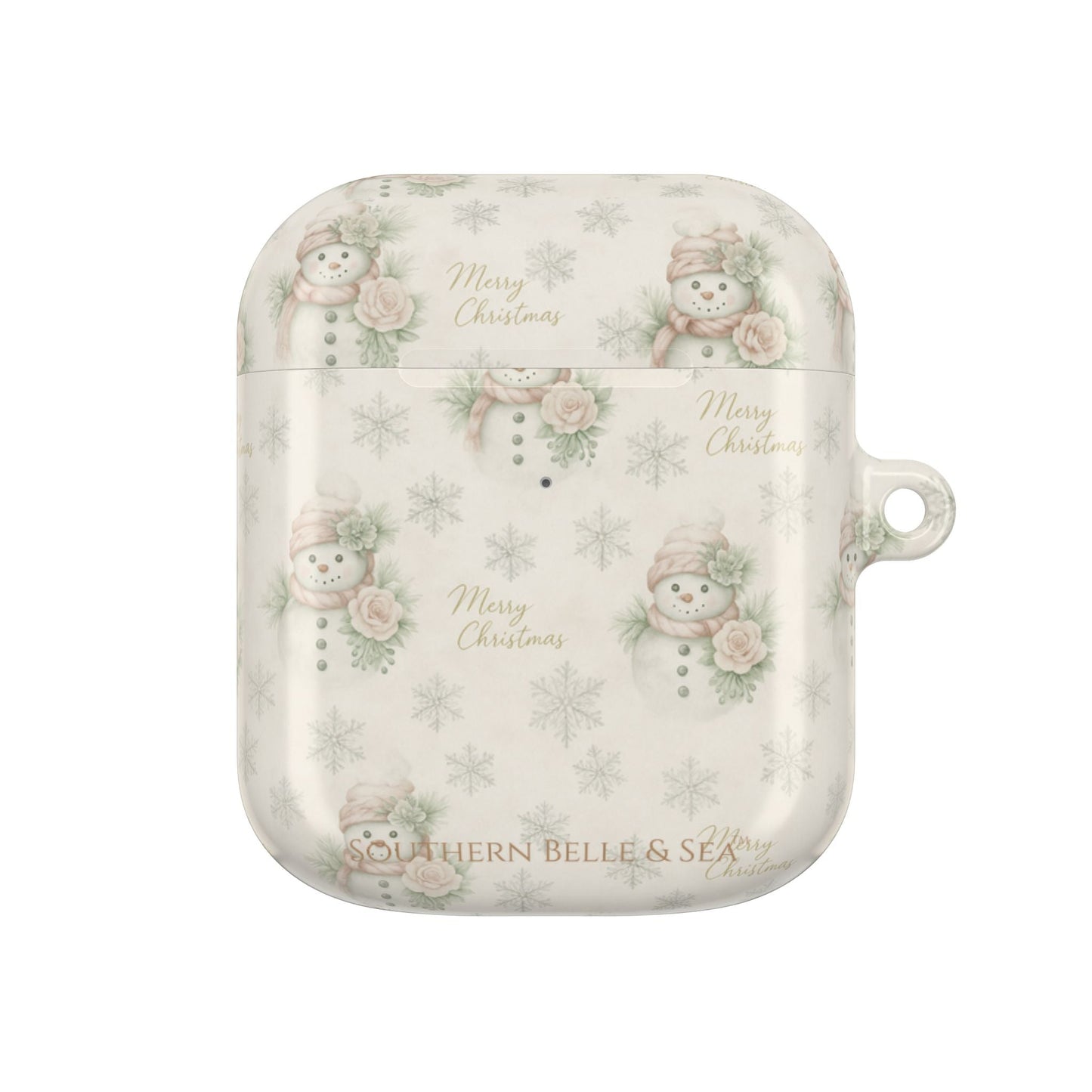 Snowman Christmas AirPod Case — 'Merry Christmas' Holiday Protective Cover - Southern Belle & Sea