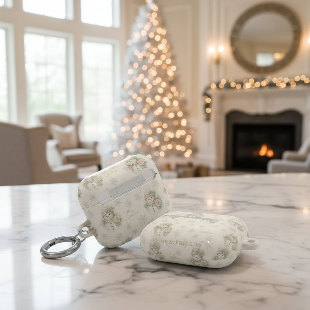 Snowman Christmas AirPod Case — 'Merry Christmas' Holiday Protective Cover - Southern Belle & Sea