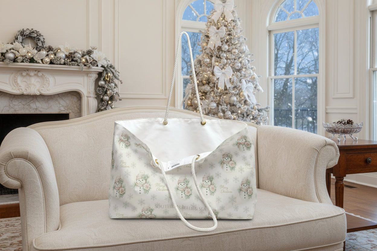 Snowman & Snowflakes Christmas Weekender Tote Bag | Southern Belle & Sea™ - Southern Belle & Sea