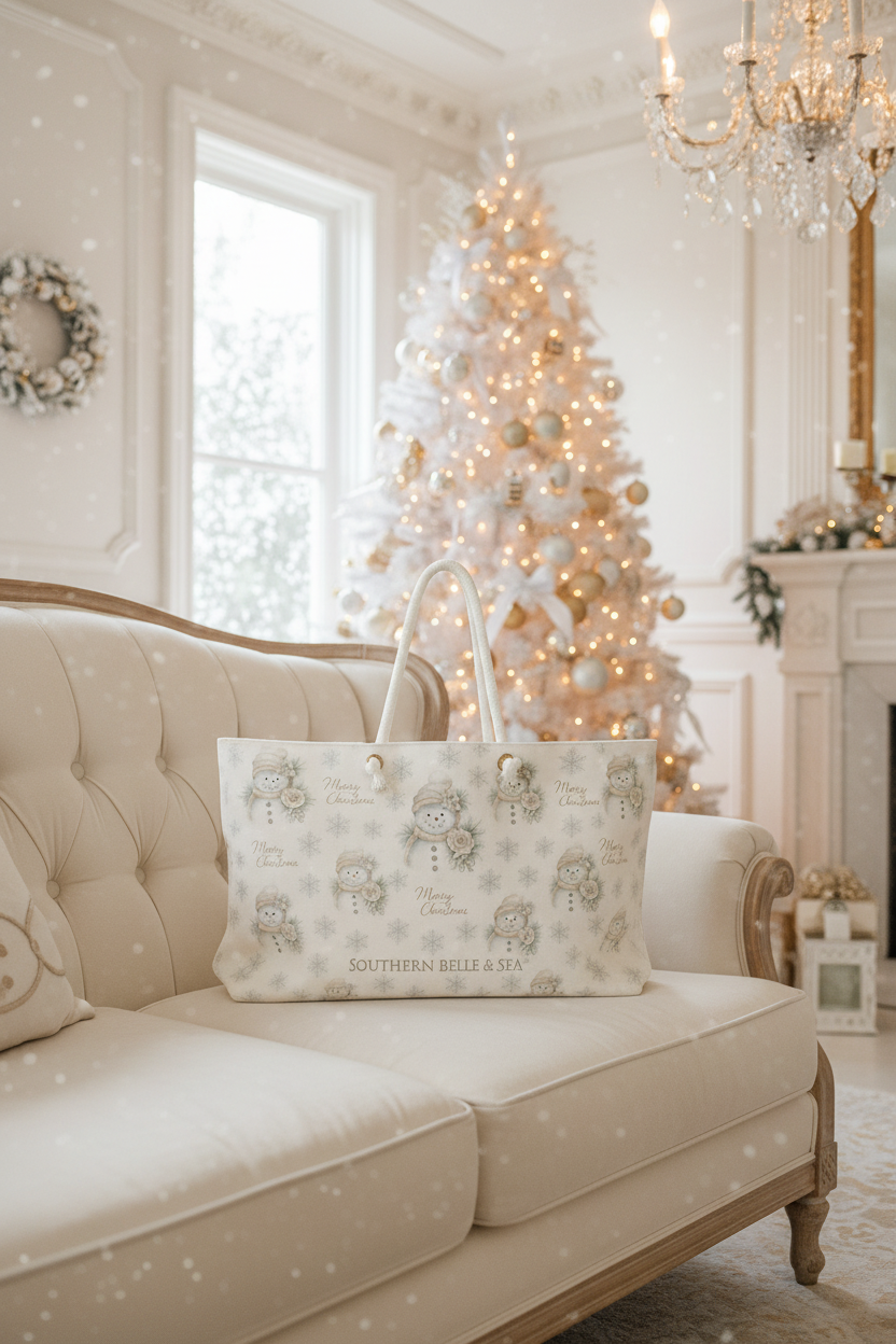 Snowman & Snowflakes Christmas Weekender Tote Bag | Southern Belle & Sea™ - Southern Belle & Sea