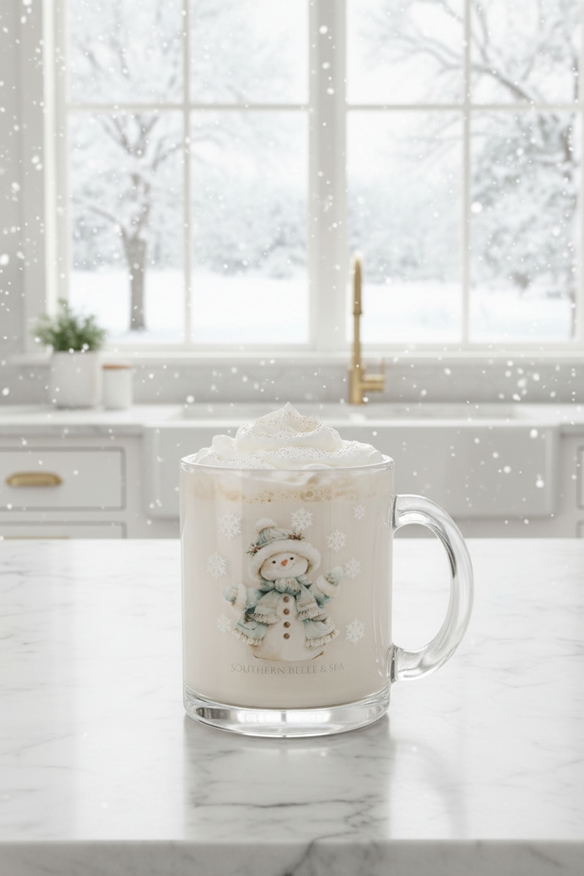 Snowy Grace Clear Glass Mug (10oz) — Snowy Grace Series | Southern Belle & Sea™ - Southern Belle & Sea