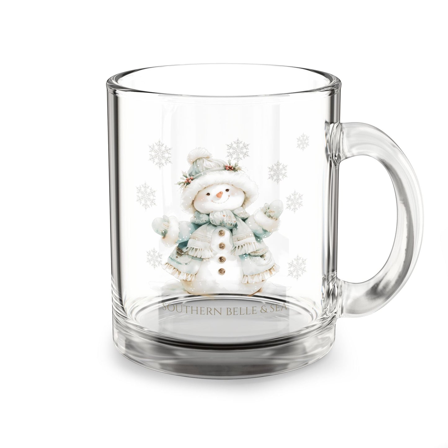 Snowy Grace Clear Glass Mug (10oz) — Snowy Grace Series | Southern Belle & Sea™ - Southern Belle & Sea