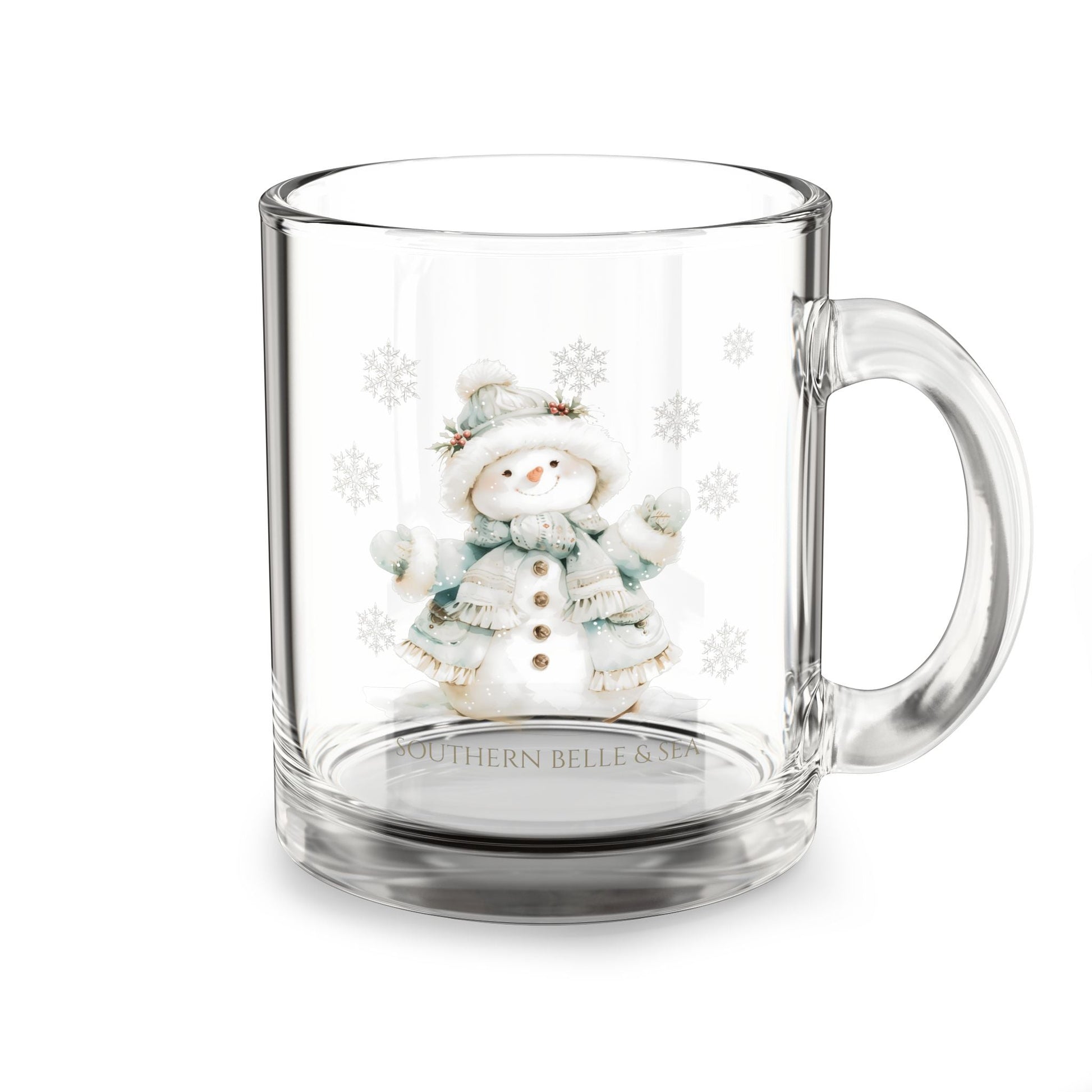 Snowy Grace Clear Glass Mug (10oz) — Snowy Grace Series | Southern Belle & Sea™ - Southern Belle & Sea