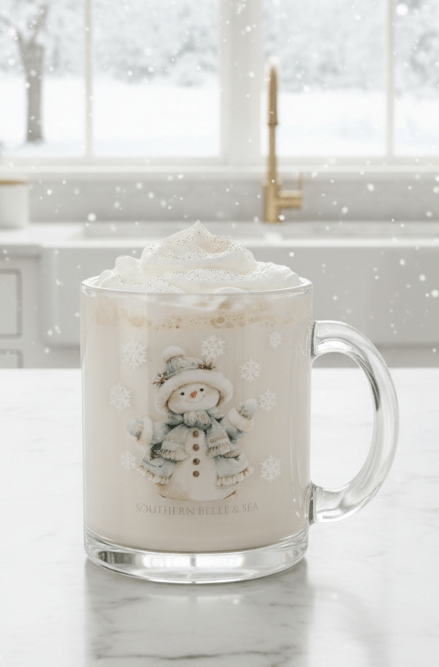 Snowy Grace Clear Glass Mug (10oz) — Snowy Grace Series | Southern Belle & Sea™ - Southern Belle & Sea