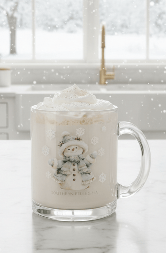 Snowy Grace Clear Glass Mug (10oz) — Snowy Grace Series | Southern Belle & Sea™ - Southern Belle & Sea