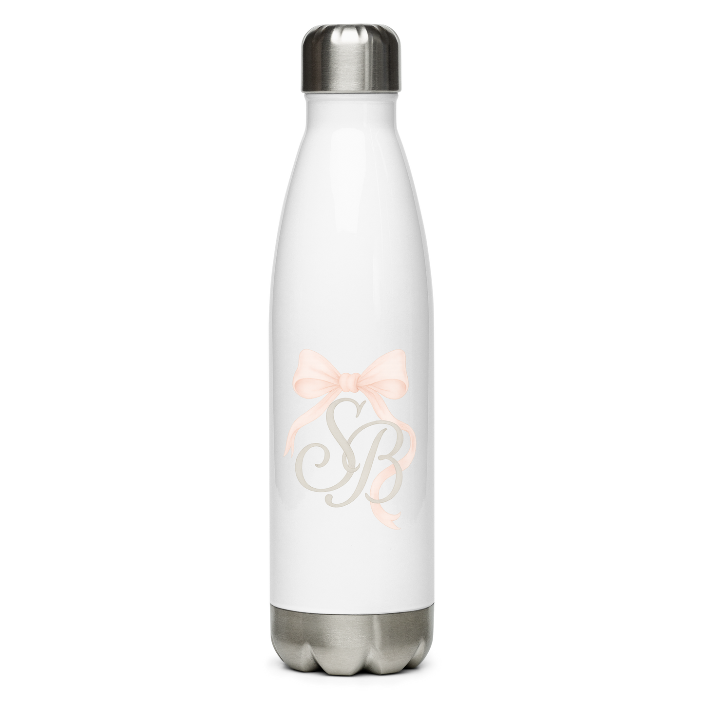 Elegant blush bow monogram insulated water bottle — Southern Belle style

