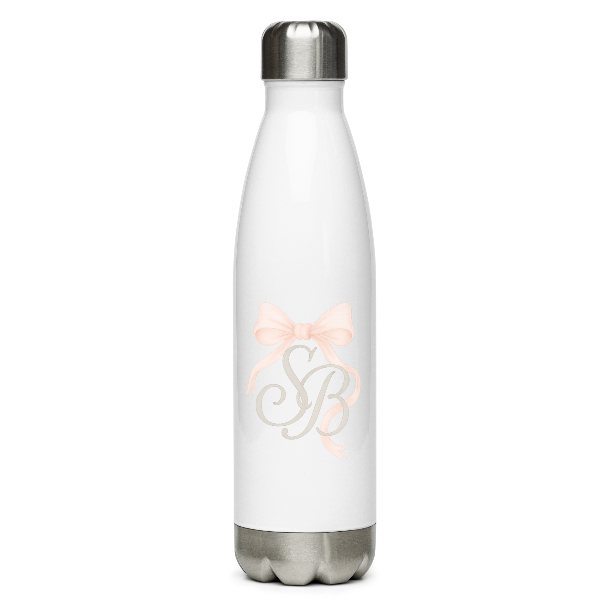 Elegant blush bow monogram insulated water bottle — Southern Belle style

