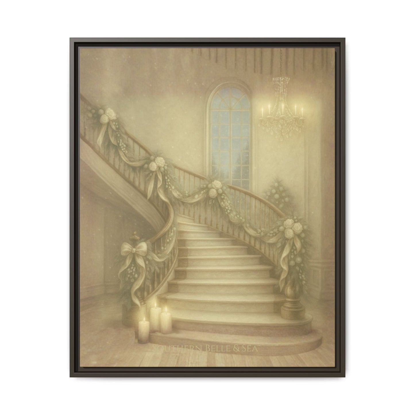 Staircase Christmas Edition — Southern Mansion Holiday Canvas | Southern Belle & Sea™ - Southern Belle & Sea
