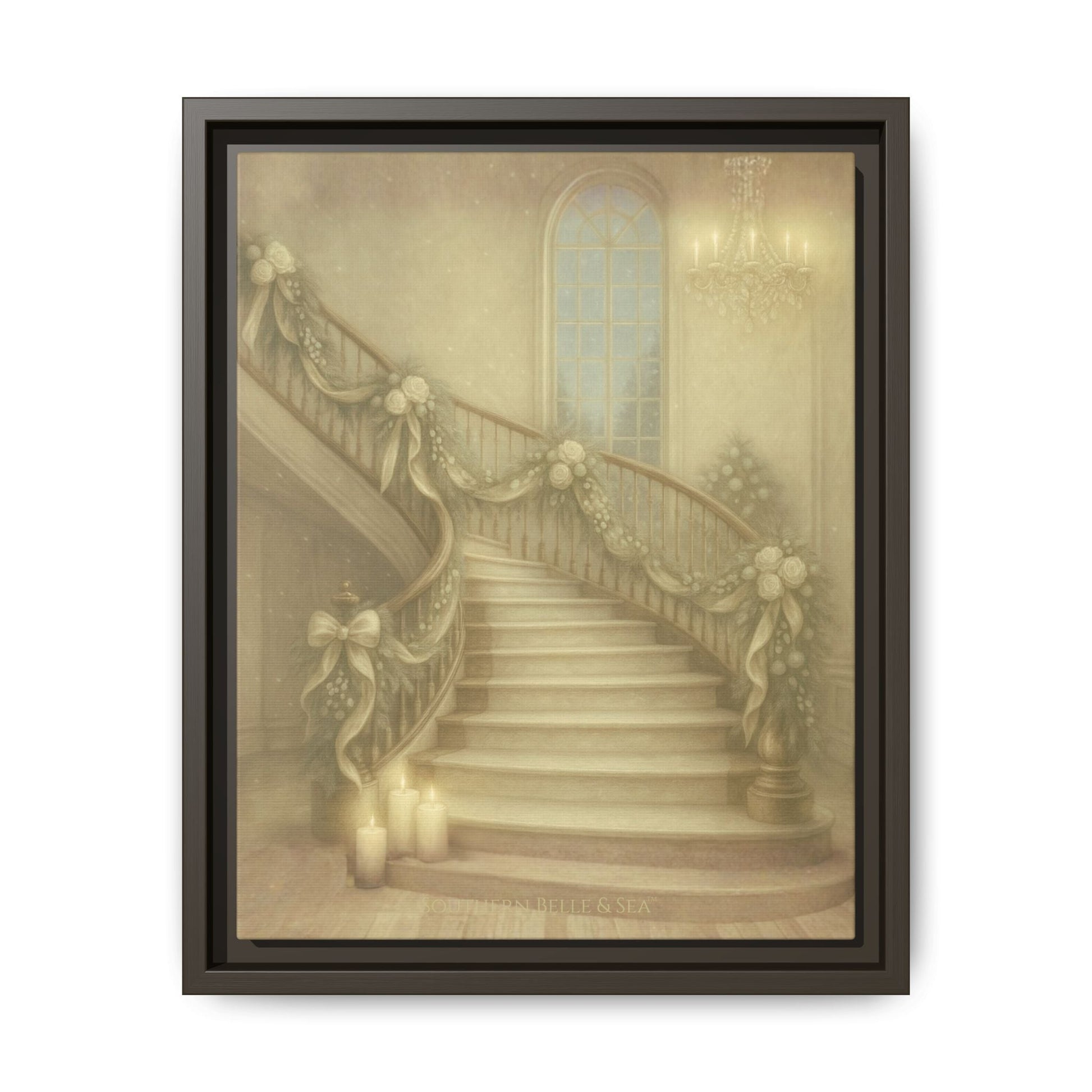 Staircase Christmas Edition — Southern Mansion Holiday Canvas | Southern Belle & Sea™ - Southern Belle & Sea