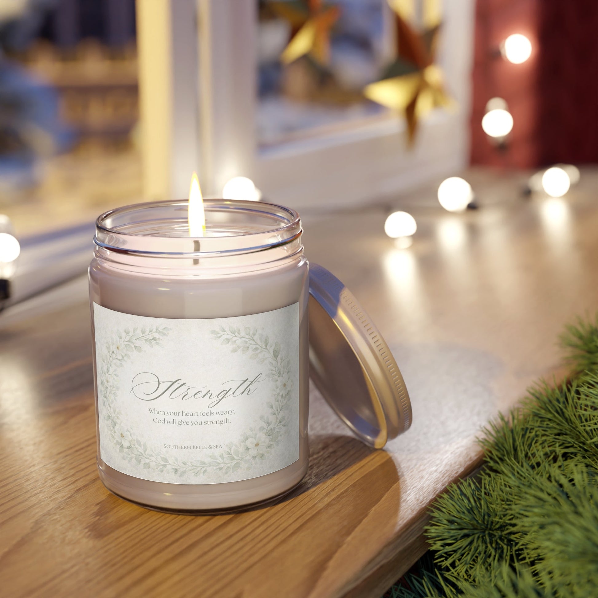 Strength — Scripture Candle (9oz glass jar)| Southern Belle & Sea™ - Southern Belle & Sea