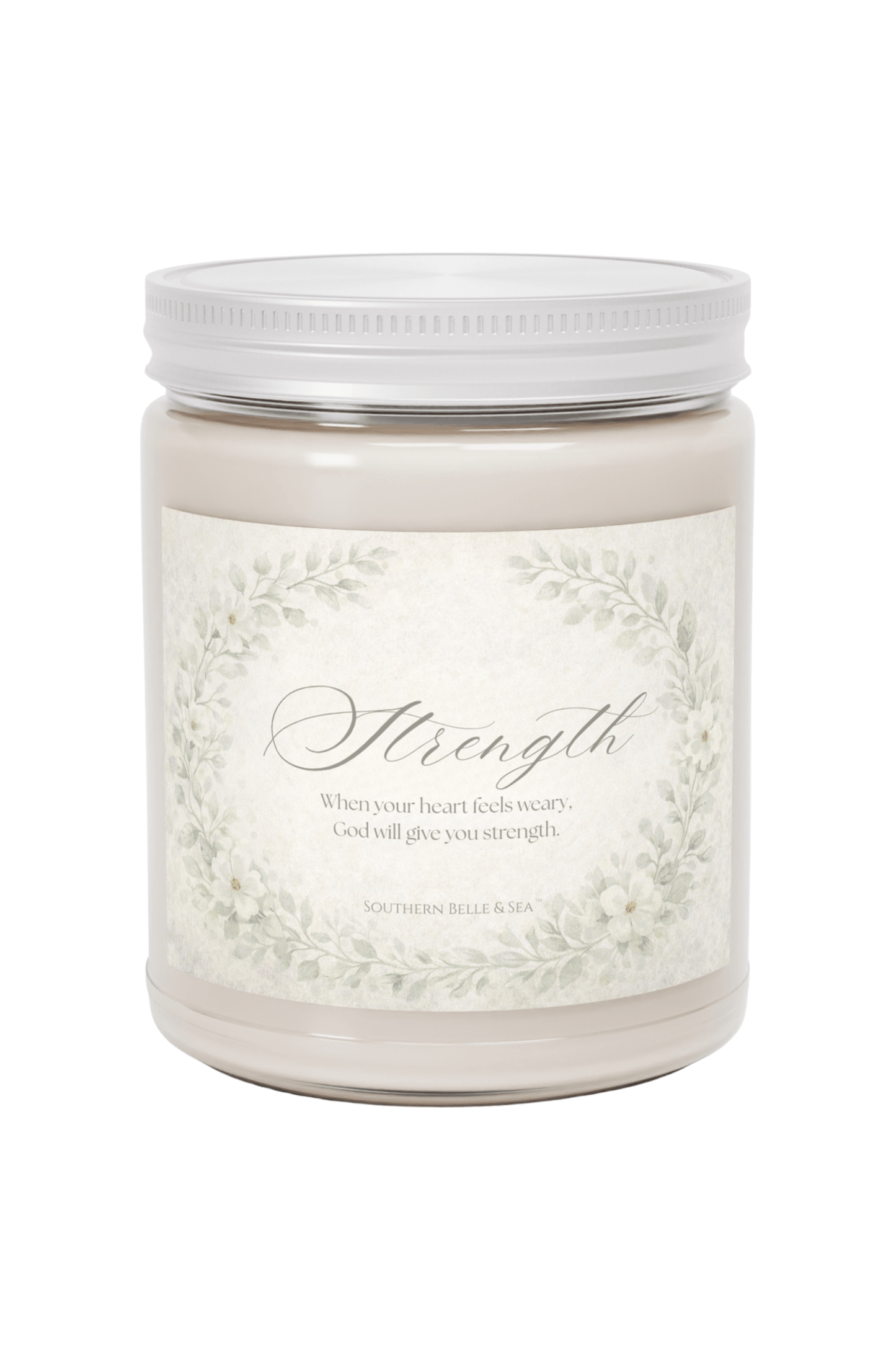 Strength — Scripture Candle (9oz glass jar)| Southern Belle & Sea™ - Southern Belle & Sea