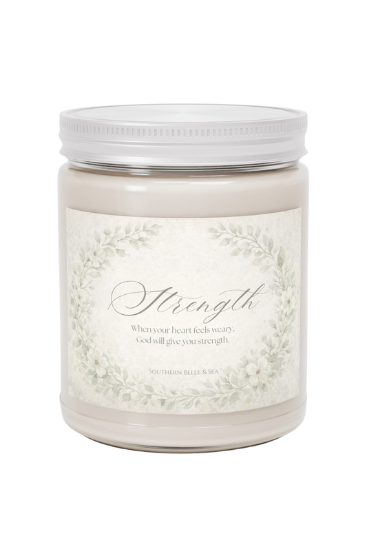 Strength — Scripture Candle (9oz glass jar)| Southern Belle & Sea™ - Southern Belle & Sea
