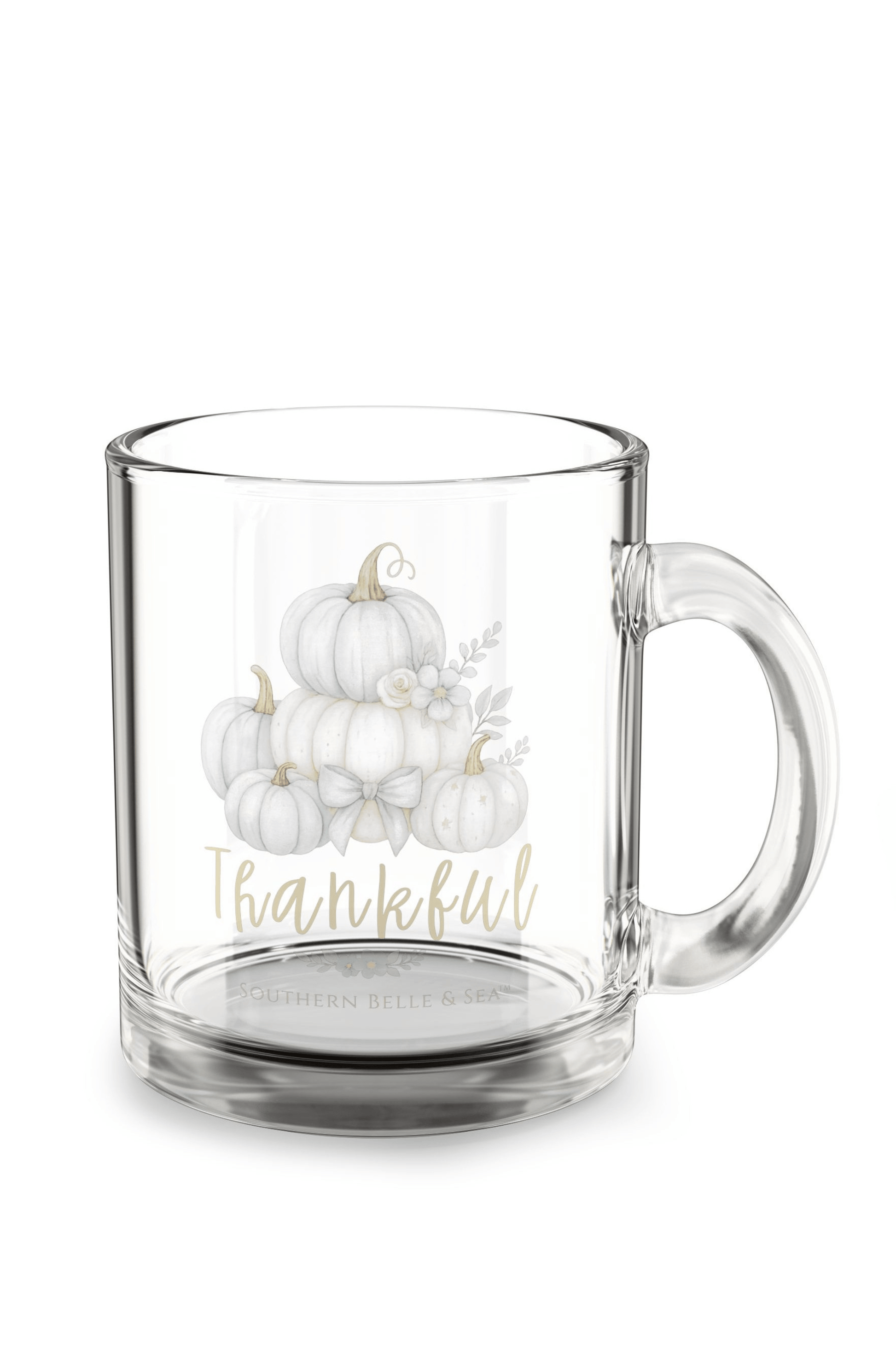 THANKFUL Clear Mug (Blue Pumpkin Floral) — Virtue Collection | Southern Belle & Sea™ - Southern Belle & Sea