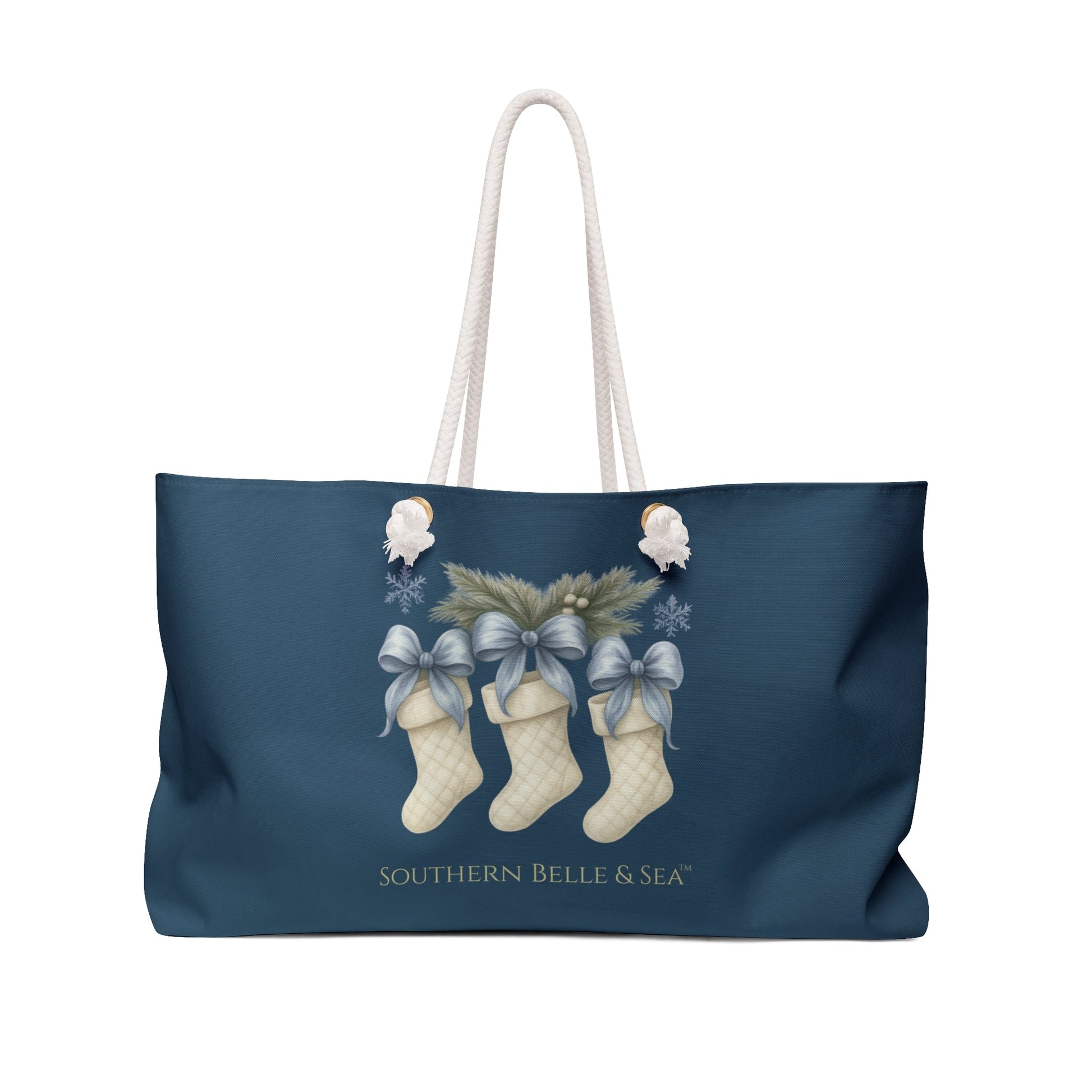 Triple Stocking Royal Blue Weekender Tote — Christmas Classics Collection | Southern Belle & Sea™ - Southern Belle & Sea