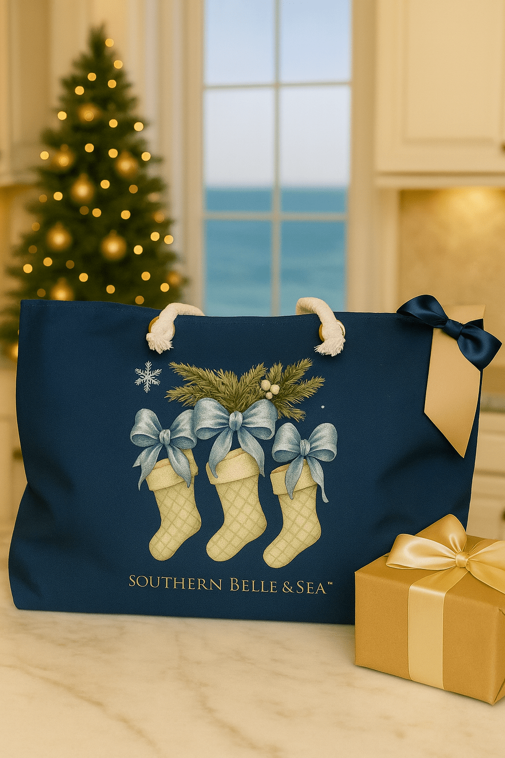 Triple Stocking Royal Blue Weekender Tote — Christmas Classics Collection | Southern Belle & Sea™ - Southern Belle & Sea