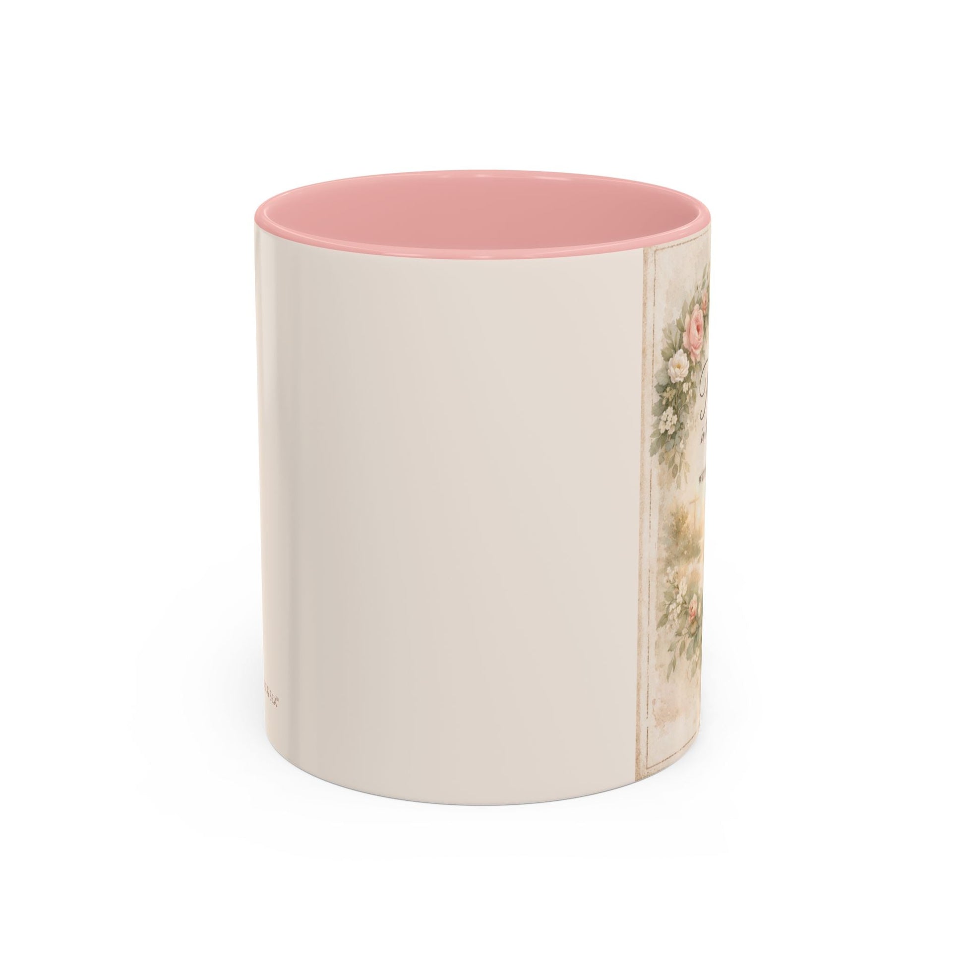 Trust in the Lord ceramic mug styled in a peaceful devotional flat lay with soft linens and natural light
