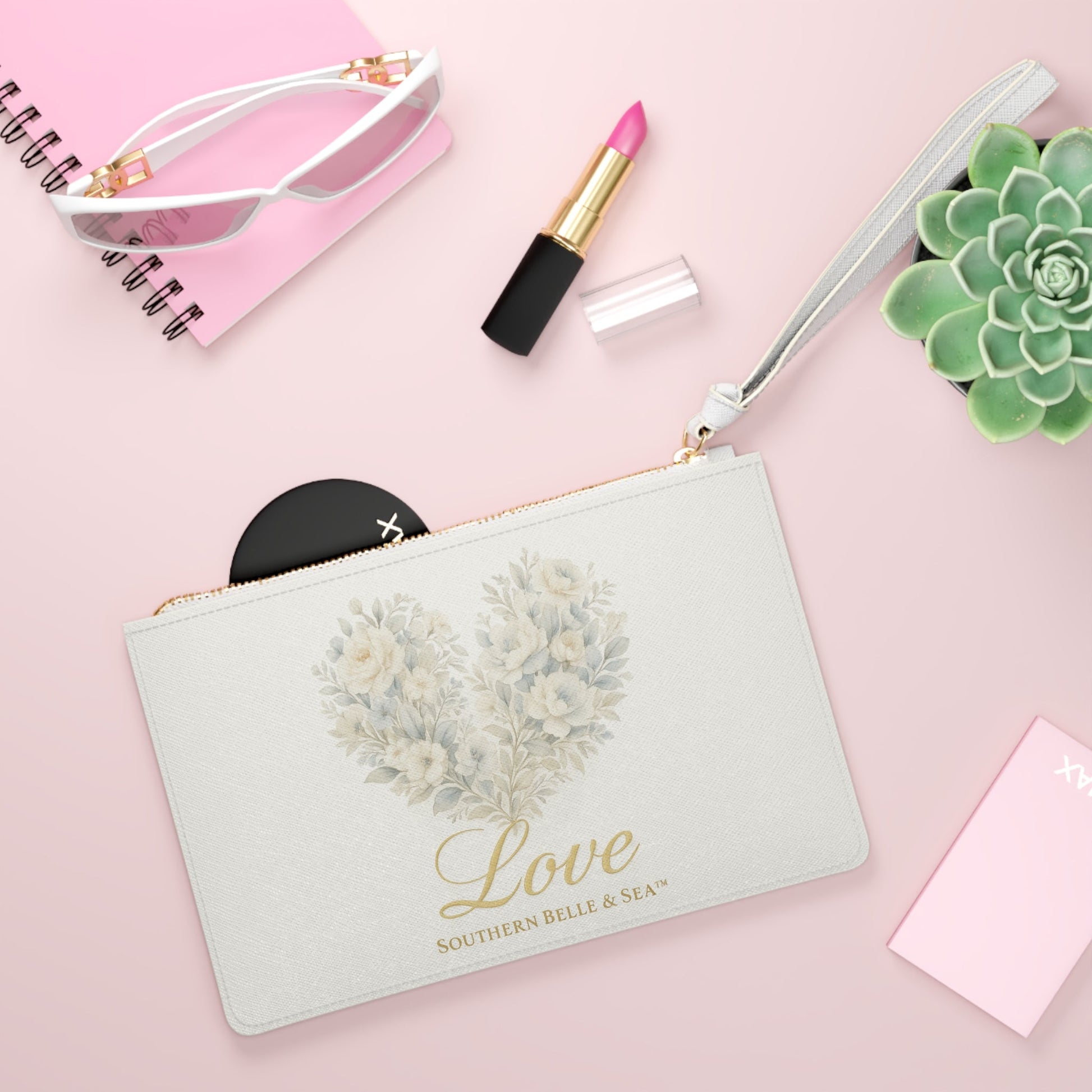 Vintage Botanical Greenery Heart ‘Love’ Clutch Bag | Southern Belle & Sea™ - Southern Belle & Sea
