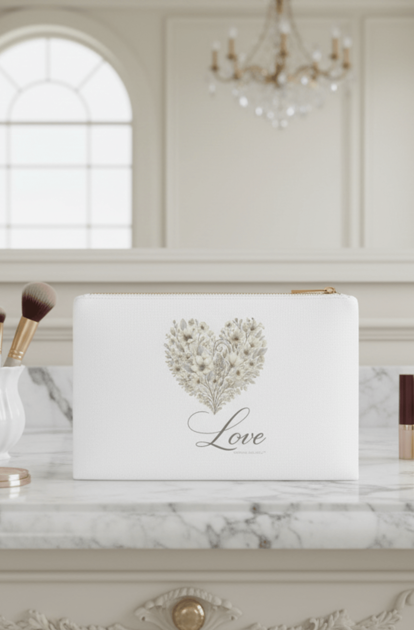 Vintage Botanical Greenery Heart “LOVE” Cosmetic Bag | Southern Belle & Sea™ - Southern Belle & Sea