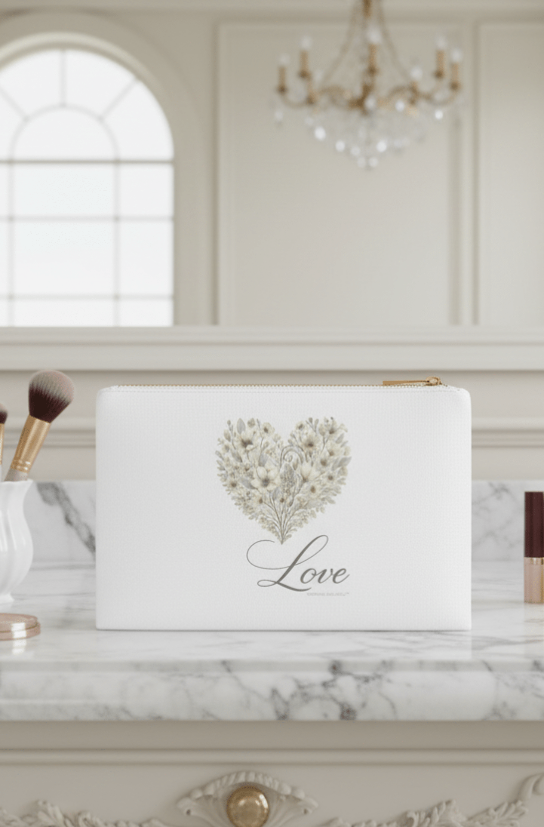 Vintage Botanical Greenery Heart “LOVE” Cosmetic Bag | Southern Belle & Sea™ - Southern Belle & Sea