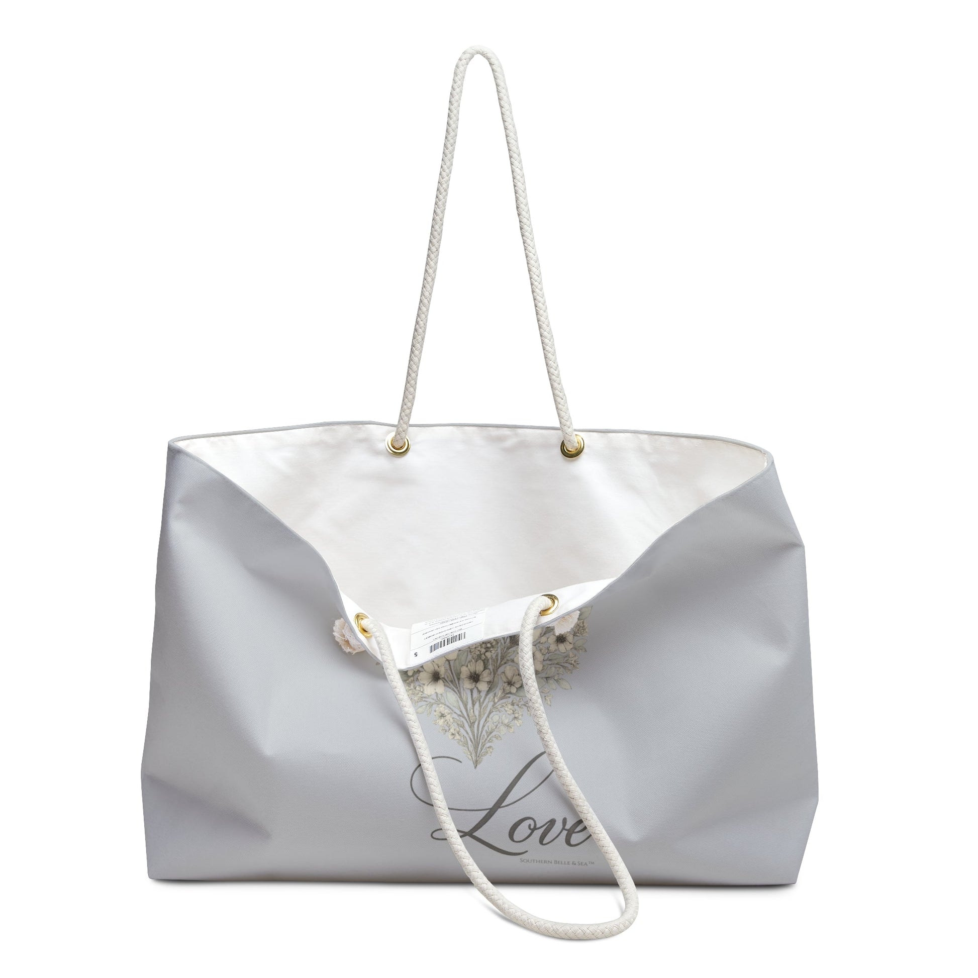Vintage Botanical Greenery Heart “Love” Weekender Bag – 24" × 13" Travel Tote | Southern Belle & Sea™ - Southern Belle & Sea