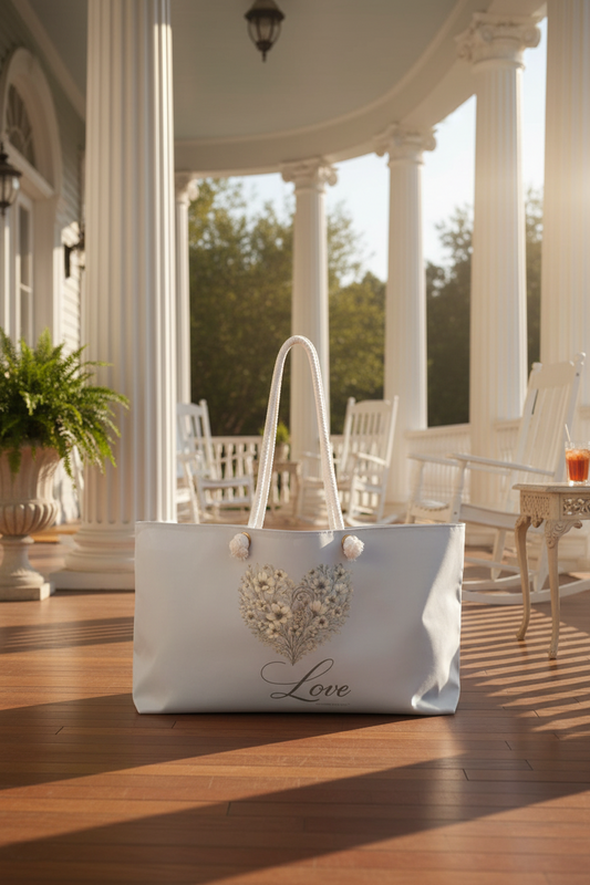 Vintage Botanical Greenery Heart “Love” Weekender Bag – 24" × 13" Travel Tote | Southern Belle & Sea™ - Southern Belle & Sea