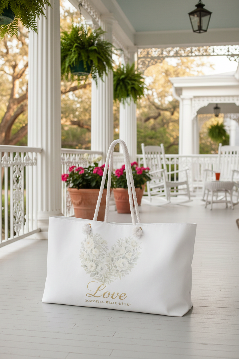 Vintage Botanical “Love” Weekender Bag — 24″ × 13″ Travel Tote | Southern Belle & Sea™ - Southern Belle & Sea