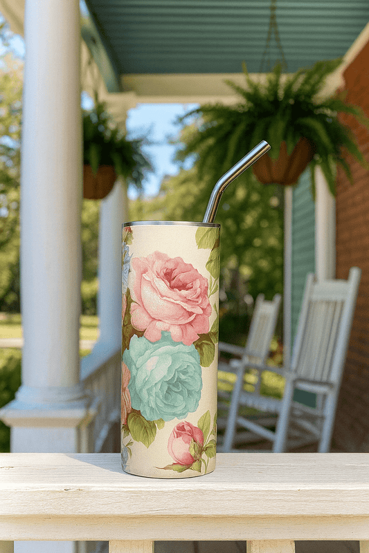Vintage Rose Stainless Steel Tumbler | Southern Belle & Sea™ - Southern Belle & Sea