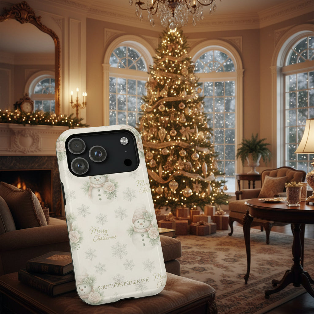 Vintage Snowman iPhone Case — Snowman & Winter Grace | Southern Belle & Sea™ - Southern Belle & Sea