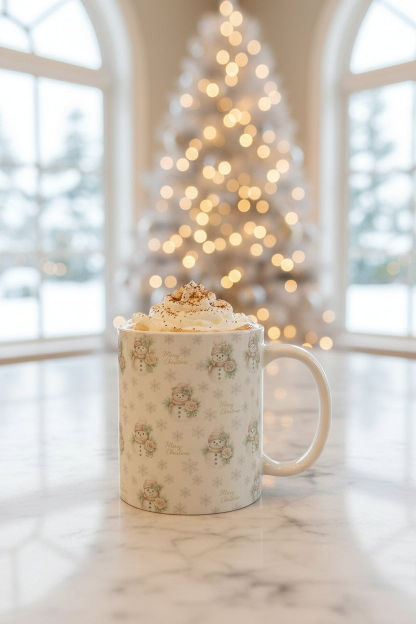Vintage Snowman & Snowflakes Christmas Mug (11oz) — Snowman Christmas Collection — Cozy Winter Designs | Southern Belle & Sea™ - Southern Belle & Sea