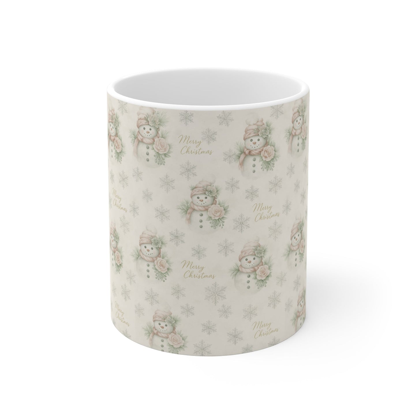 Vintage Snowman & Snowflakes Christmas Mug (11oz) — Snowman Christmas Collection — Cozy Winter Designs | Southern Belle & Sea™ - Southern Belle & Sea