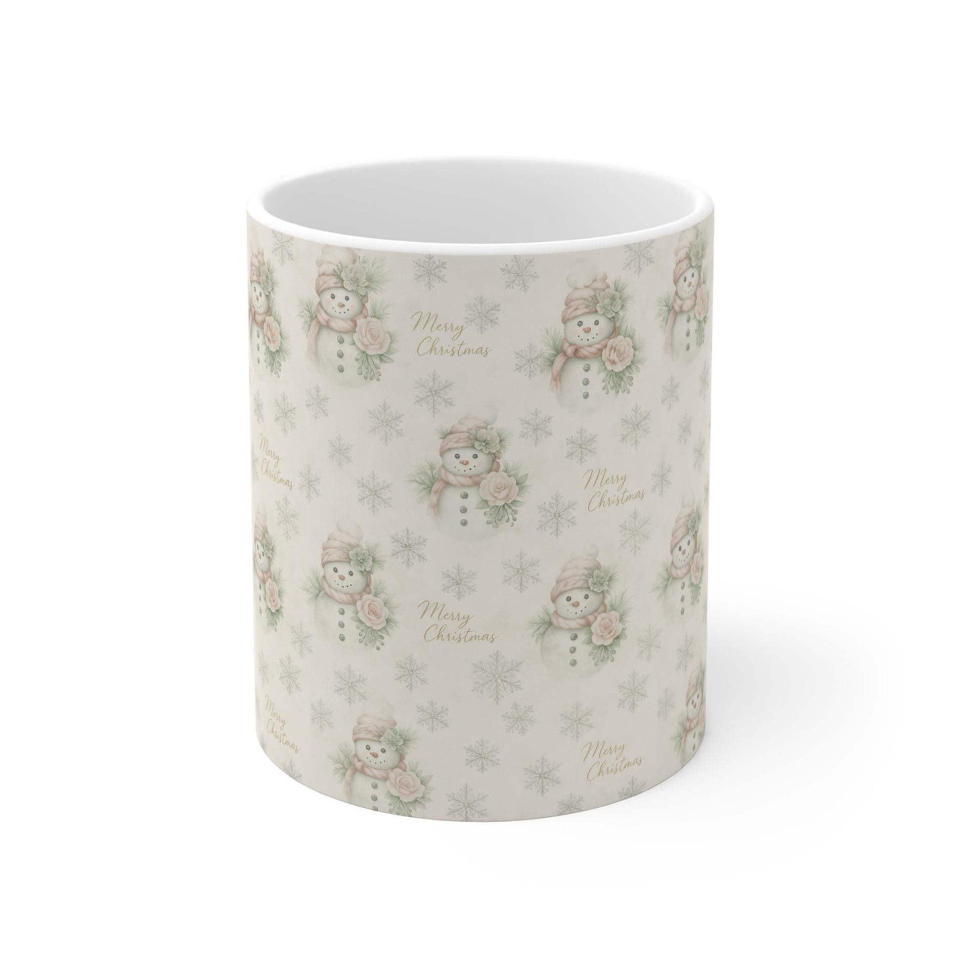 Vintage Snowman & Snowflakes Christmas Mug (11oz) — Snowman Christmas Collection — Cozy Winter Designs | Southern Belle & Sea™ - Southern Belle & Sea