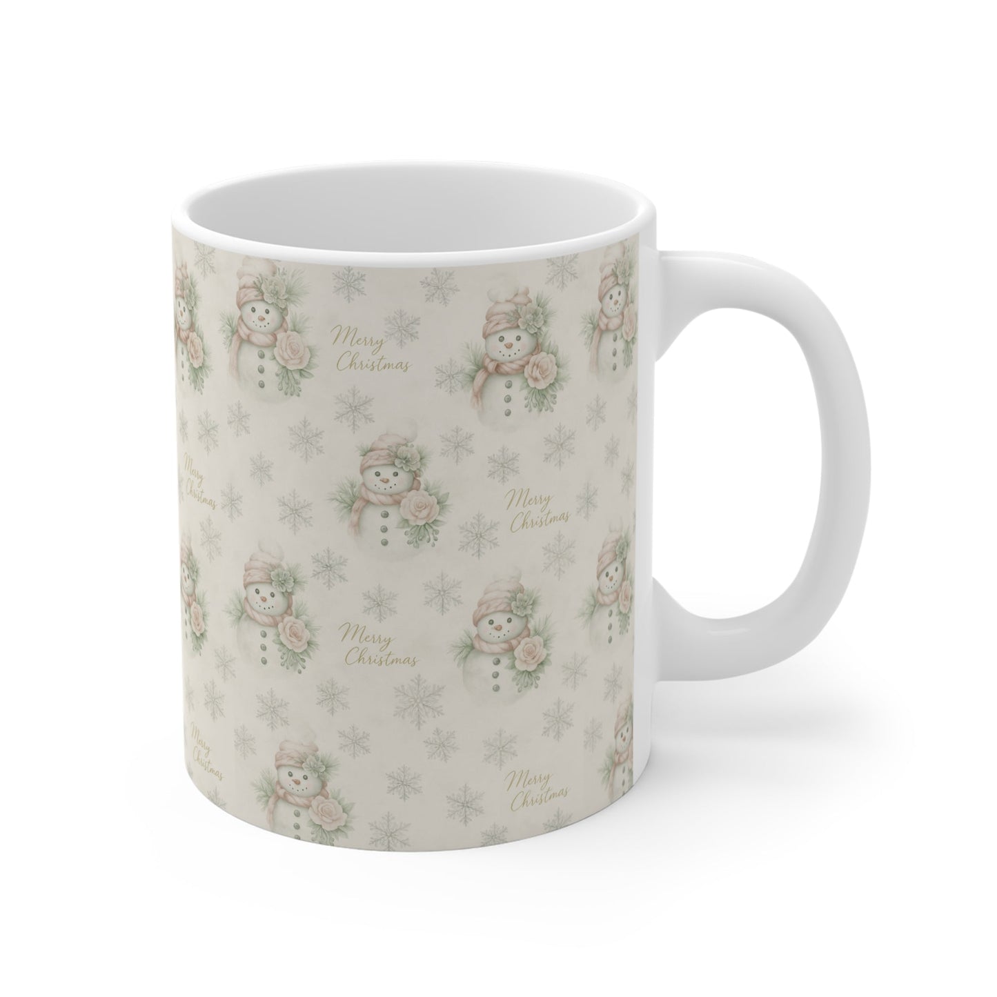 Vintage Snowman & Snowflakes Christmas Mug (11oz) — Snowman Christmas Collection — Cozy Winter Designs | Southern Belle & Sea™ - Southern Belle & Sea