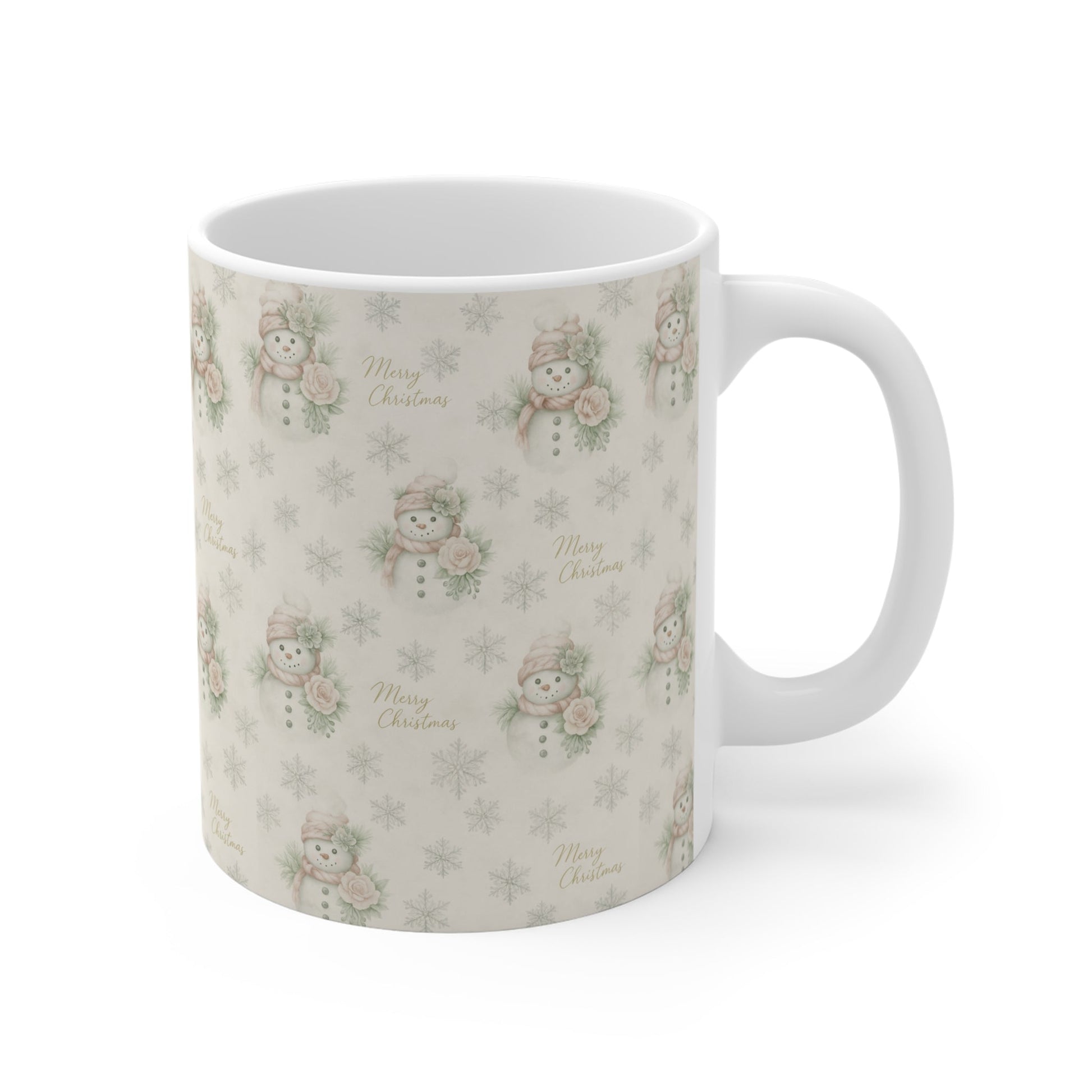 Vintage Snowman & Snowflakes Christmas Mug (11oz) — Snowman Christmas Collection — Cozy Winter Designs | Southern Belle & Sea™ - Southern Belle & Sea