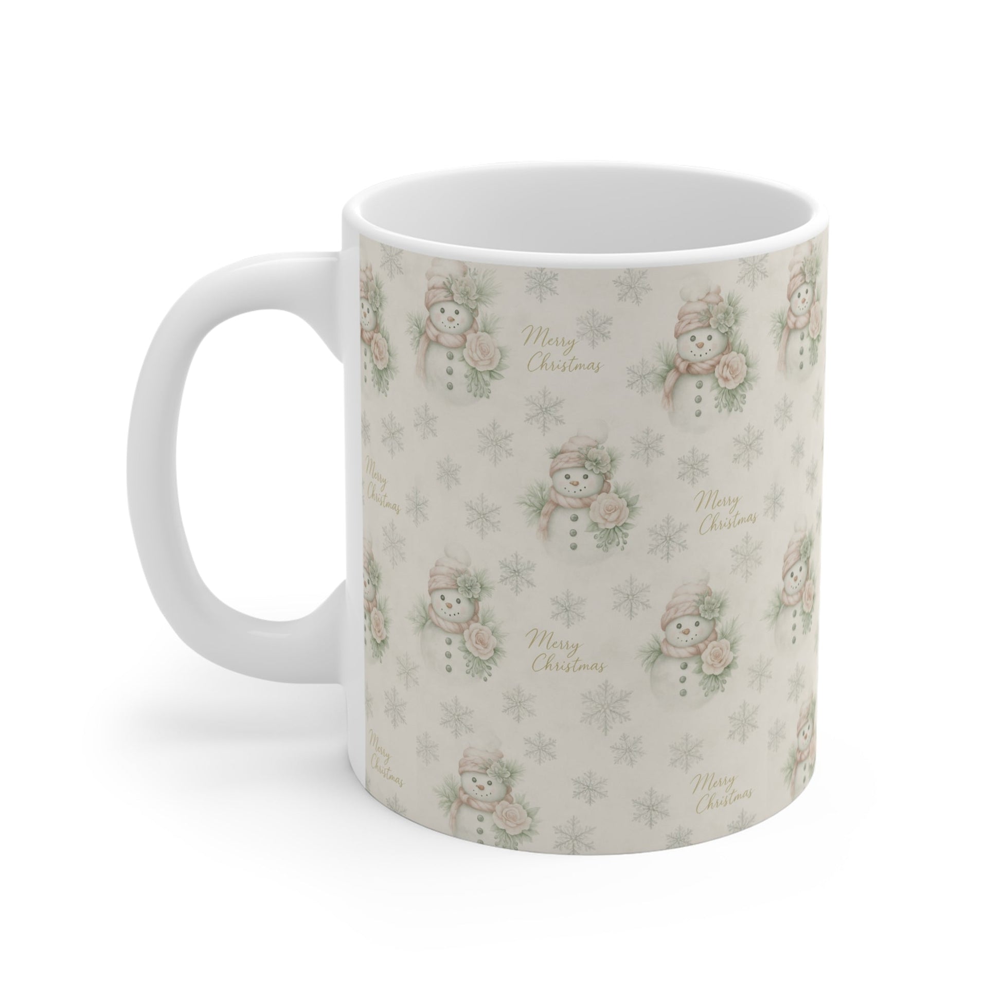 Vintage Snowman & Snowflakes Christmas Mug (11oz) — Snowman Christmas Collection — Cozy Winter Designs | Southern Belle & Sea™ - Southern Belle & Sea