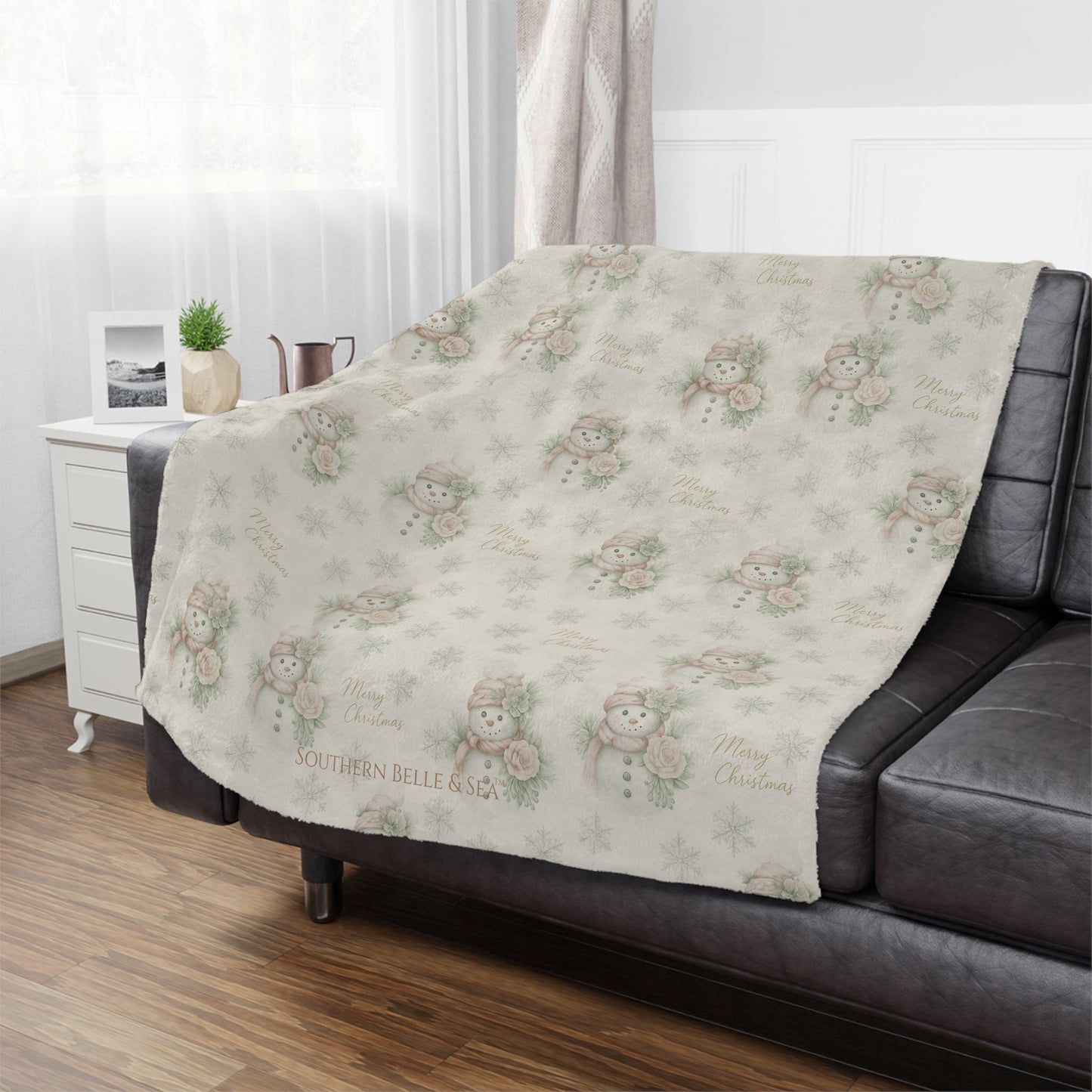 Vintage Snowman & Snowflakes Minky Blanket (30” × 40”) — Snowman Christmas Collection | Southern Belle & Sea™ - Southern Belle & Sea