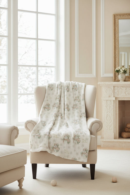 Vintage Snowman & Snowflakes Minky Blanket (30” × 40”) — Snowman Christmas Collection | Southern Belle & Sea™ - Southern Belle & Sea
