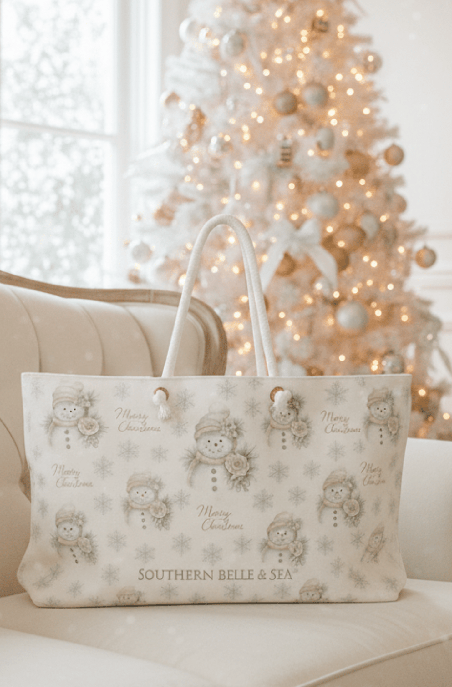 Vintage Snowman & Snowflakes Weekender Tote Bag — Snowman Christmas Collection | Southern Belle & Sea™ - Southern Belle & Sea