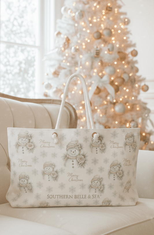 Vintage Snowman & Snowflakes Weekender Tote Bag — Snowman Christmas Collection | Southern Belle & Sea™ - Southern Belle & Sea