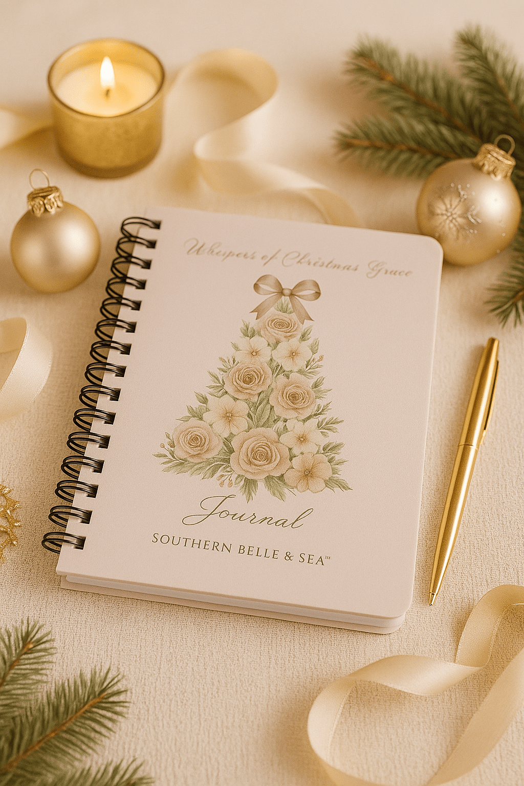 Whispers of Grace — Christmas Prayer Journal (Pink Floral Tree) | Southern Belle &amp; Sea™ - Southern Belle & Sea