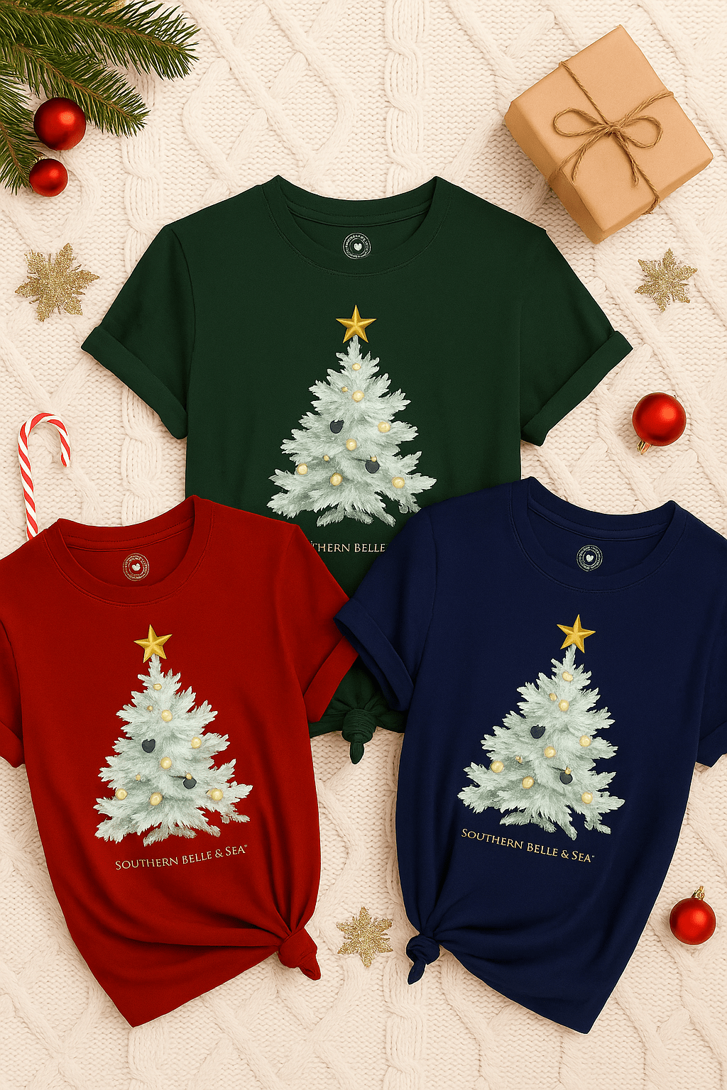 White Christmas Tree Tee (Forest, Red, Navy) | Southern Belle & Sea™ - Southern Belle & Sea