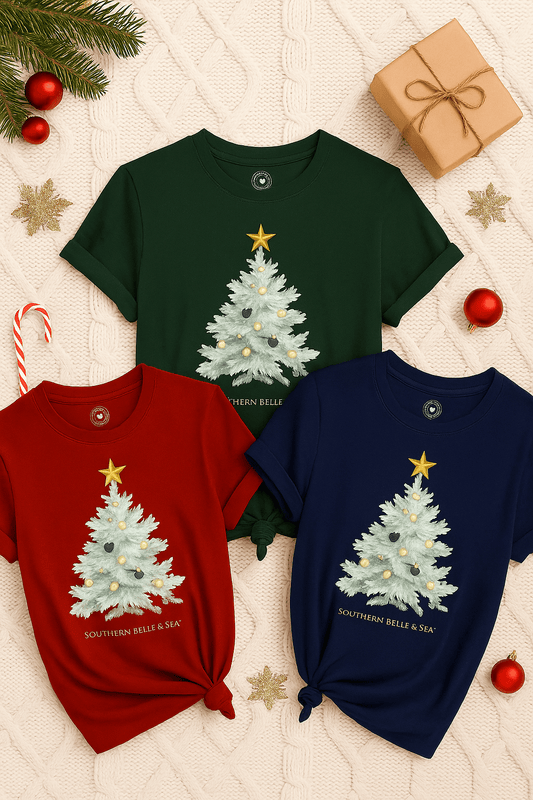 White Christmas Tree Tee (Forest, Red, Navy) | Southern Belle & Sea™ - Southern Belle & Sea