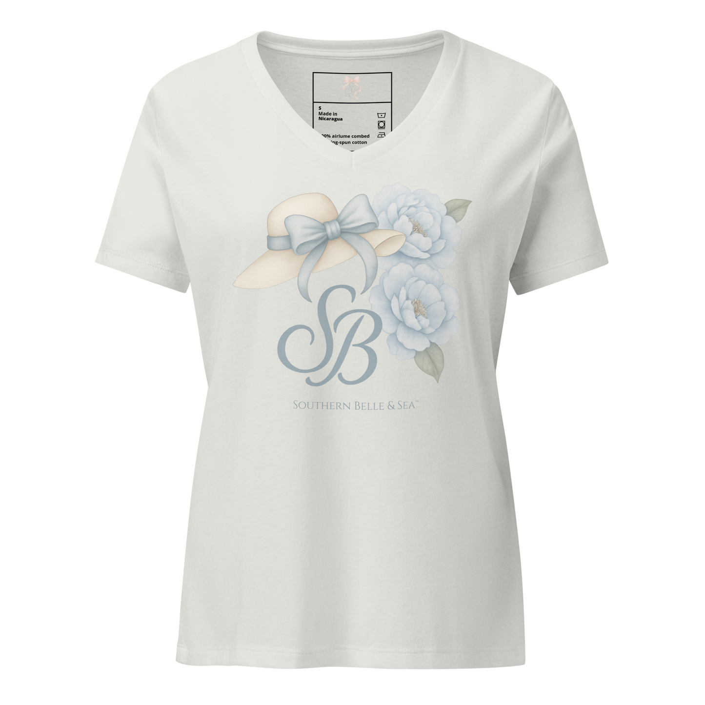 Side-seamed silver V-neck tee — Southern Belle & Sea™